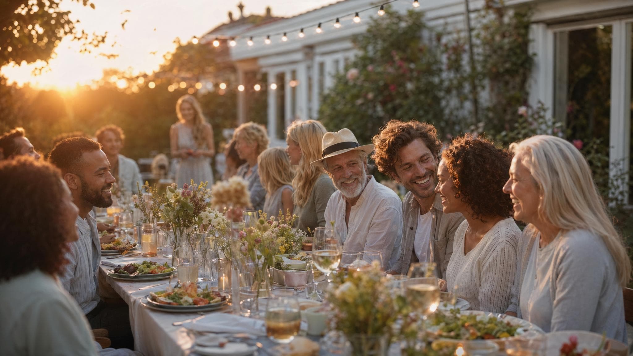 Des invités réunis autour d’une table de fête